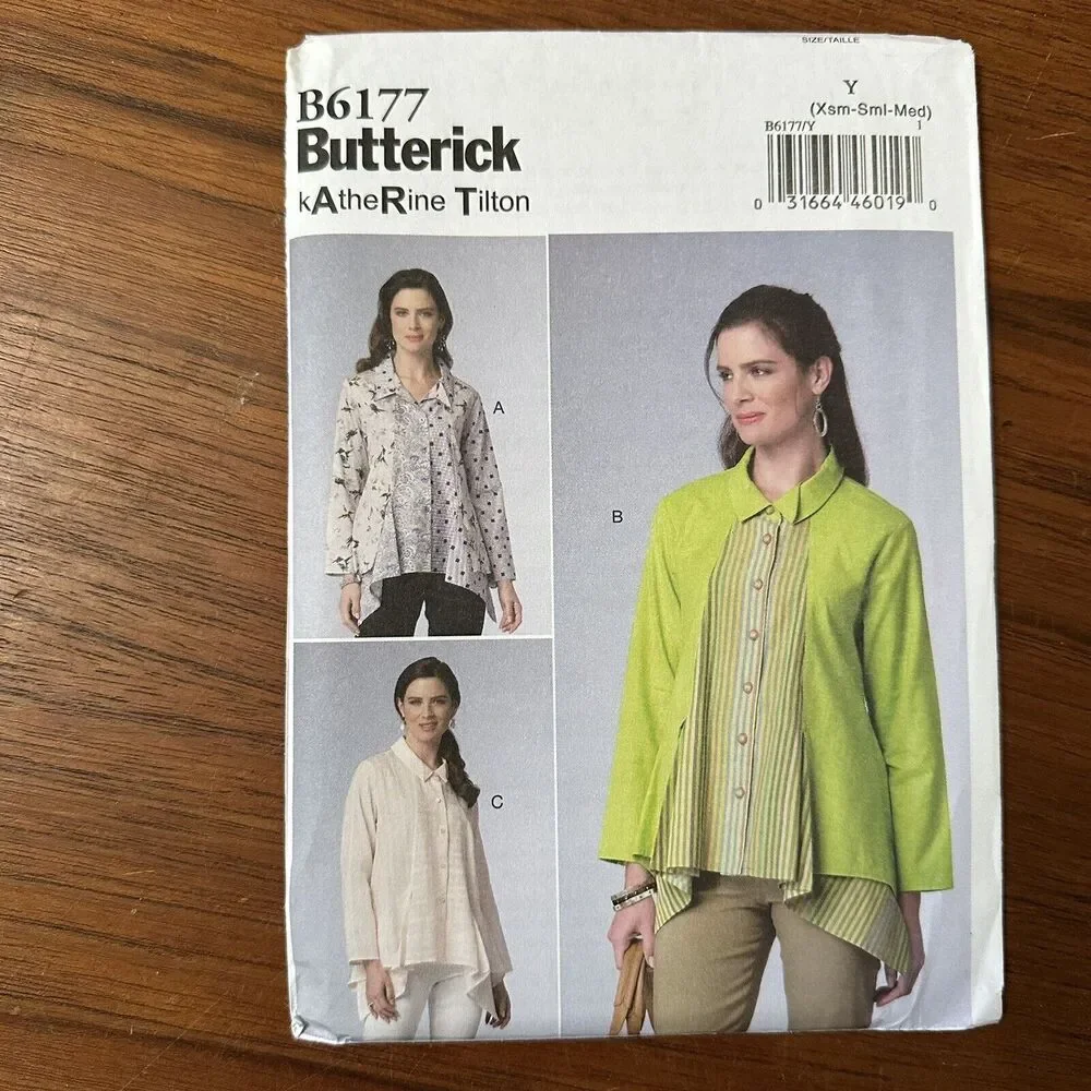 UNCUT Katherine Tilton Butterick Pattern B6177 Shirt w/ Hem Variations Sz XS-M